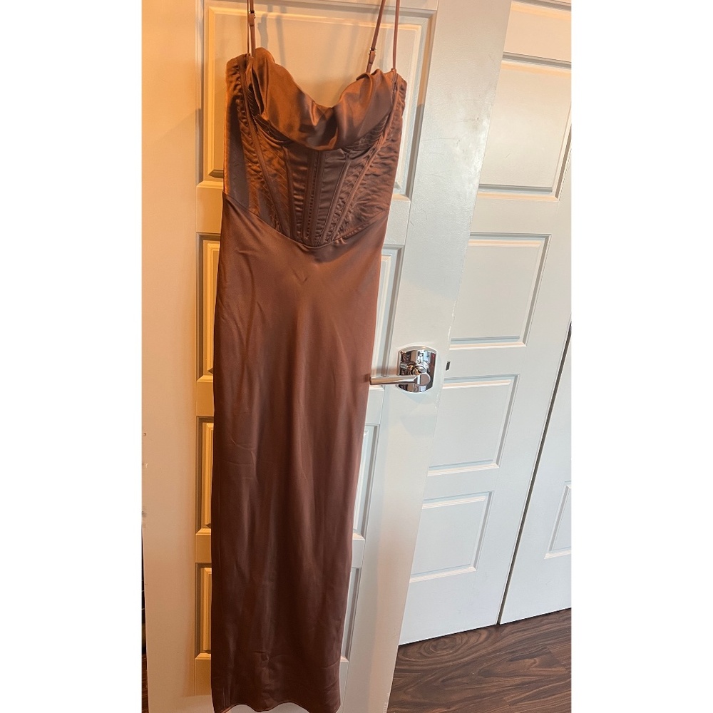 House of CB Charmaine Corset Maxi Dress Chocolate Size Small
